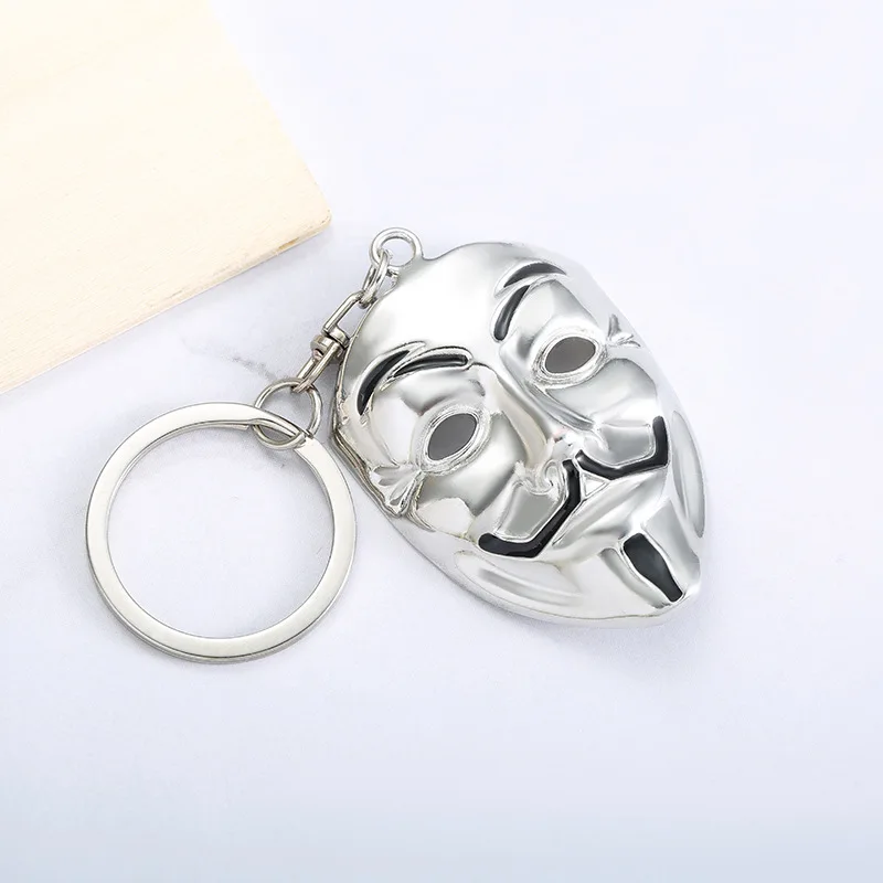 Porte-Clés Décoratif En Forme De Masque Visage - Œil, Nez, Bouche - Finition Argentée - Neuf Avec Étiquettes